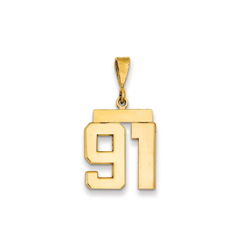 14k Yellow Gold, Athletic Collection Medium Polished Number 91 Pendant
