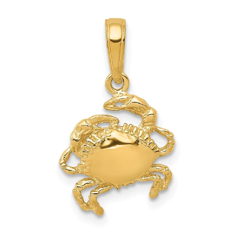 14k Yellow Gold Crab Pendant, 12 x 19mm