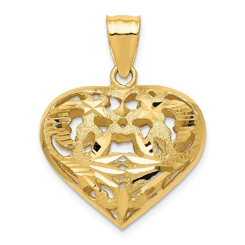 Magnetic - Locking Pendant with Hidden Compartment for Secret Messages14k Yellow Gold Diamond Cut Puffed Heart Pendant, 25mm Magnetic - Locking Pendant with Hidden Compartment for Secret Messages14k Yellow Gold Diamond Cut Puffed Heart Pendant, 25mm