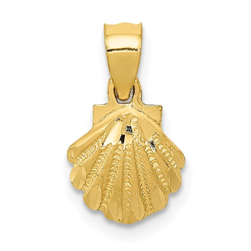 14k Yellow Gold Diamond Cut Scallop Shell Pendant