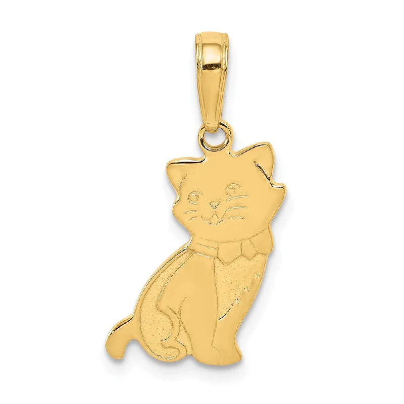 Adjustable - Chain Cubic Zirconia Solitaire Pendant for a Sparkling Gift14k Yellow Gold Flat Sitting Kitten with Bow Tie Pendant Adjustable - Chain Cubic Zirconia Solitaire Pendant for a Sparkling Gift14k Yellow Gold Flat Sitting Kitten with Bow Tie Pendant