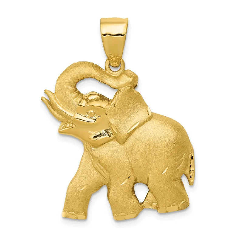 Handmade Leather - Wrapped Crystal Pendant for a Bohemian Aesthetic14k Yellow Gold Large Trumpeting Elephant Pendant Handmade Leather - Wrapped Crystal Pendant for a Bohemian Aesthetic14k Yellow Gold Large Trumpeting Elephant Pendant