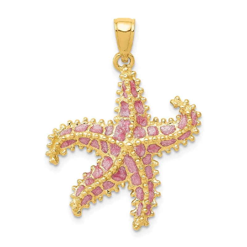 14k Yellow Gold Pink Enameled Starfish Pendant