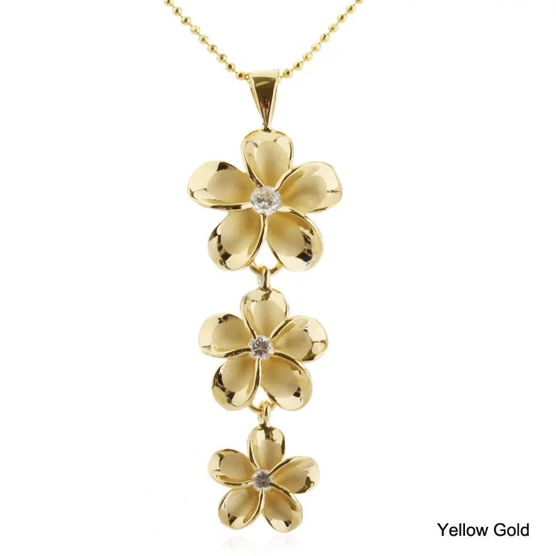 Statement - Making Large - Gemstone - Studded Geometric Pendant Necklace for Evening PartiesSterling Silver Yellow Gold Plated 18-15-12mm Plumeria with CZ Pendant (Chain Sold Separately) Statement - Making Large - Gemstone - Studded Geometric Pendant Necklace for Evening PartiesSterling Silver Yellow Gold Plated 18-15-12mm Plumeria with CZ Pendant (Chain Sold Separately)