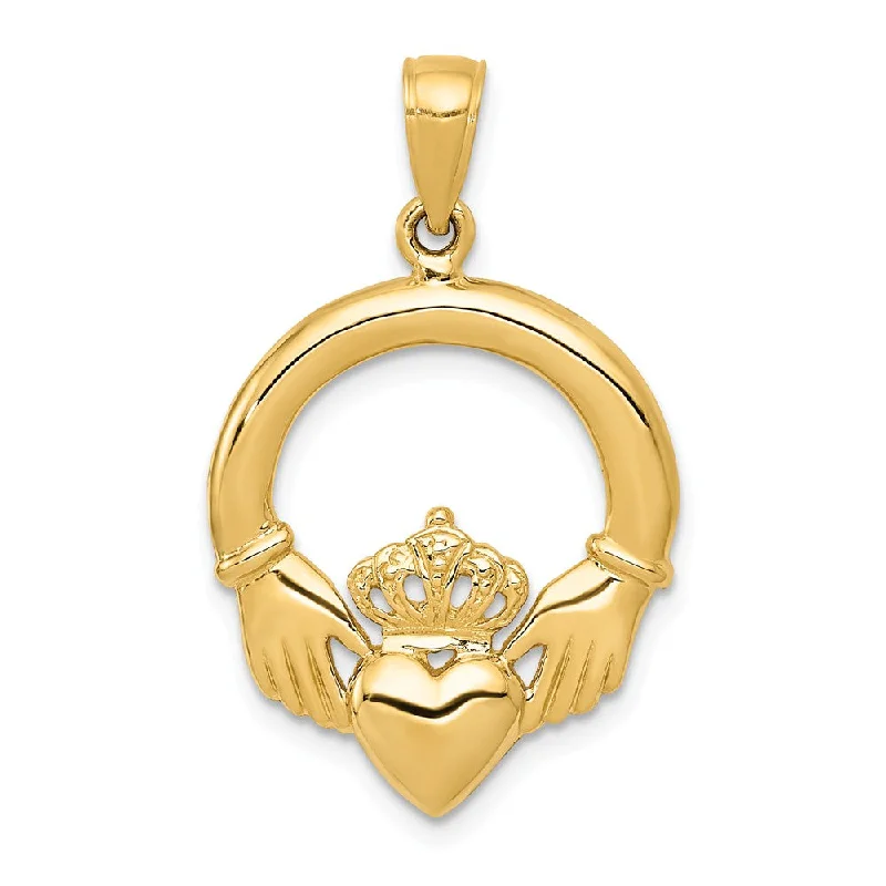 Pearl - Embellished Floral Pendant for a Feminine and Romantic Look14k Yellow Gold Polished Claddagh Pendant, 18mm Pearl - Embellished Floral Pendant for a Feminine and Romantic Look14k Yellow Gold Polished Claddagh Pendant, 18mm