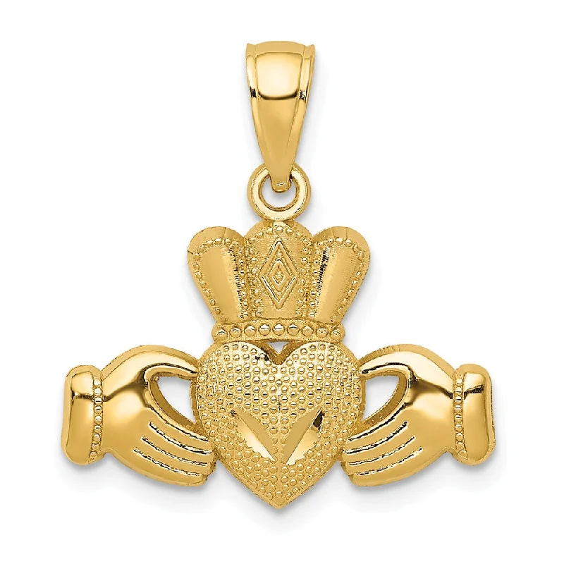 Military - Inspired Dog Tag Pendant with Engraved Service Numbers14k Yellow Gold Polished & Textured Claddagh Pendant Military - Inspired Dog Tag Pendant with Engraved Service Numbers14k Yellow Gold Polished & Textured Claddagh Pendant