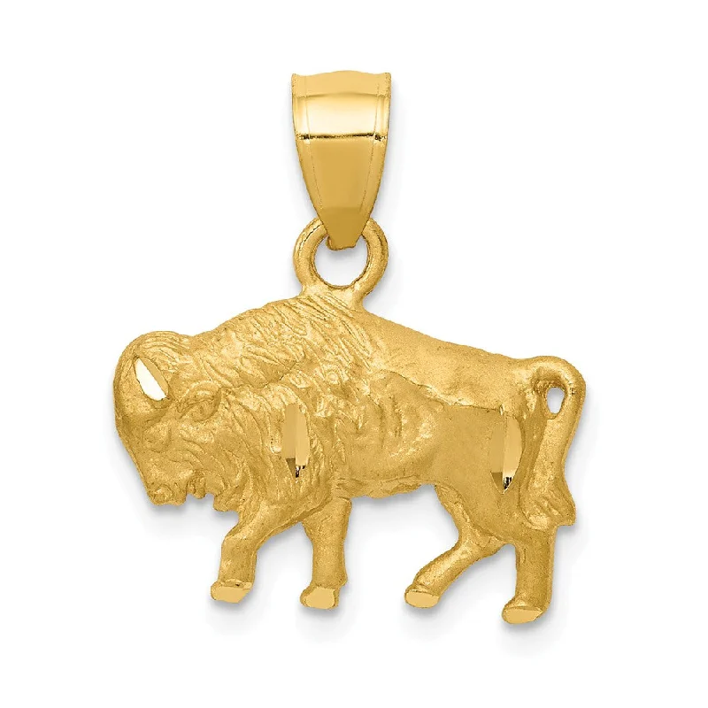 Magnetic - Locking Pendant with Hidden Compartment for Secret Messages14k Yellow Gold Satin and Diamond Cut Buffalo Pendant Magnetic - Locking Pendant with Hidden Compartment for Secret Messages14k Yellow Gold Satin and Diamond Cut Buffalo Pendant