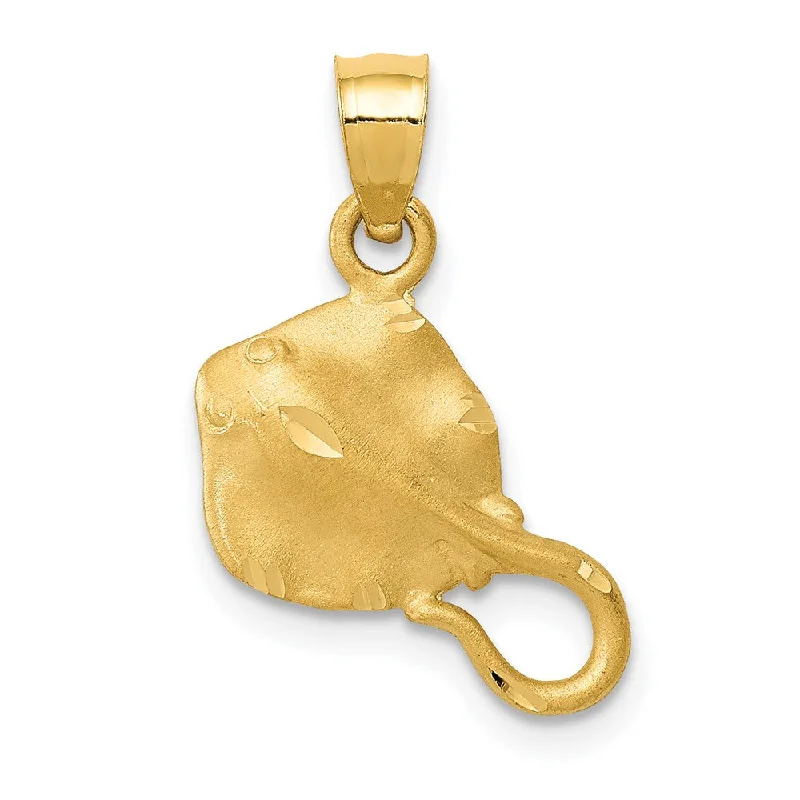 Laser - Cut Woodland Scene Pendant for Nature Enthusiasts14k Yellow Gold Small Satin and Diamond Cut Textured Pendant Laser - Cut Woodland Scene Pendant for Nature Enthusiasts14k Yellow Gold Small Satin and Diamond Cut Textured Pendant