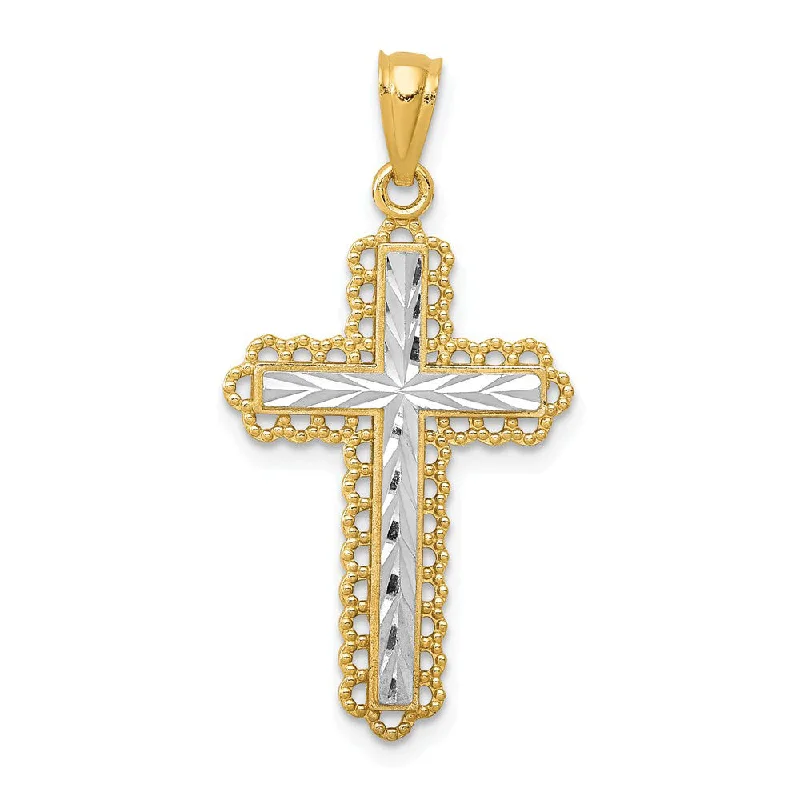 Laser - Cut Woodland Scene Pendant for Nature Enthusiasts14k Yellow Gold & White Rhodium Diamond-Cut Cross Pendant, 16 x 32mm Laser - Cut Woodland Scene Pendant for Nature Enthusiasts14k Yellow Gold & White Rhodium Diamond-Cut Cross Pendant, 16 x 32mm