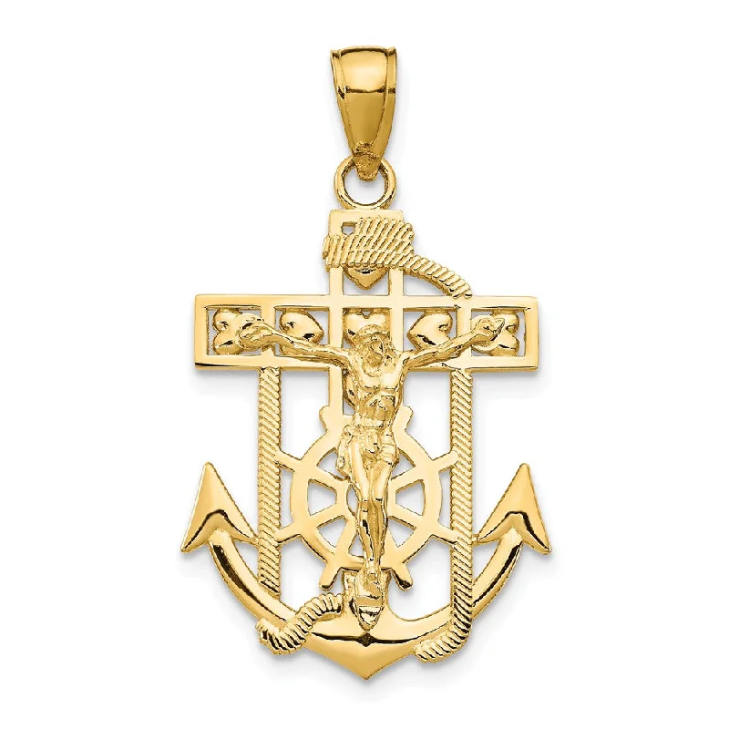 Enamel - Painted Owl Pendant in Vibrant Colors for a Playful Look14k Yellow or Two-Tone Gold Textured Mariner Crucifix Pendant, 18x33mm Enamel - Painted Owl Pendant in Vibrant Colors for a Playful Look14k Yellow or Two-Tone Gold Textured Mariner Crucifix Pendant, 18x33mm