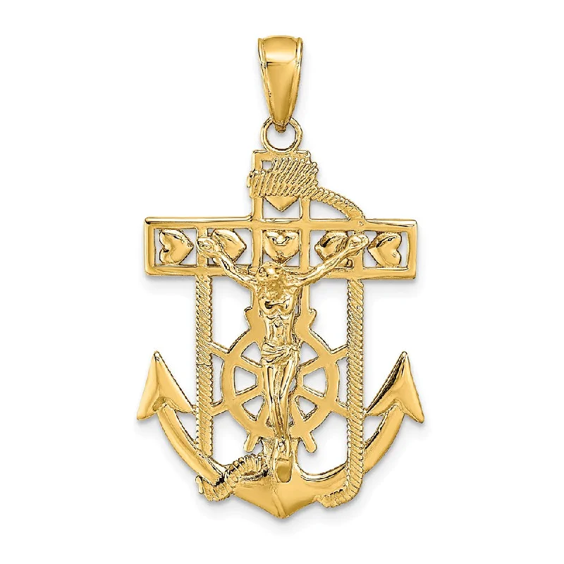 Retro - Inspired Art Deco - Patterned Pendant in Silver for Vintage Lovers14k Yellow or Two-Tone Gold Textured Mariner Crucifix Pendant, 22x35mm Retro - Inspired Art Deco - Patterned Pendant in Silver for Vintage Lovers14k Yellow or Two-Tone Gold Textured Mariner Crucifix Pendant, 22x35mm