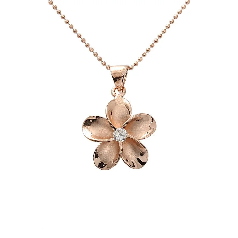 Dainty Gold - Plated Angel Wing Pendant Necklace for Sensitive Skin OwnersSterling Silver Pink Gold Plated Plumeria with CZ Pendant (M/L) (Chain Sold Separately)
