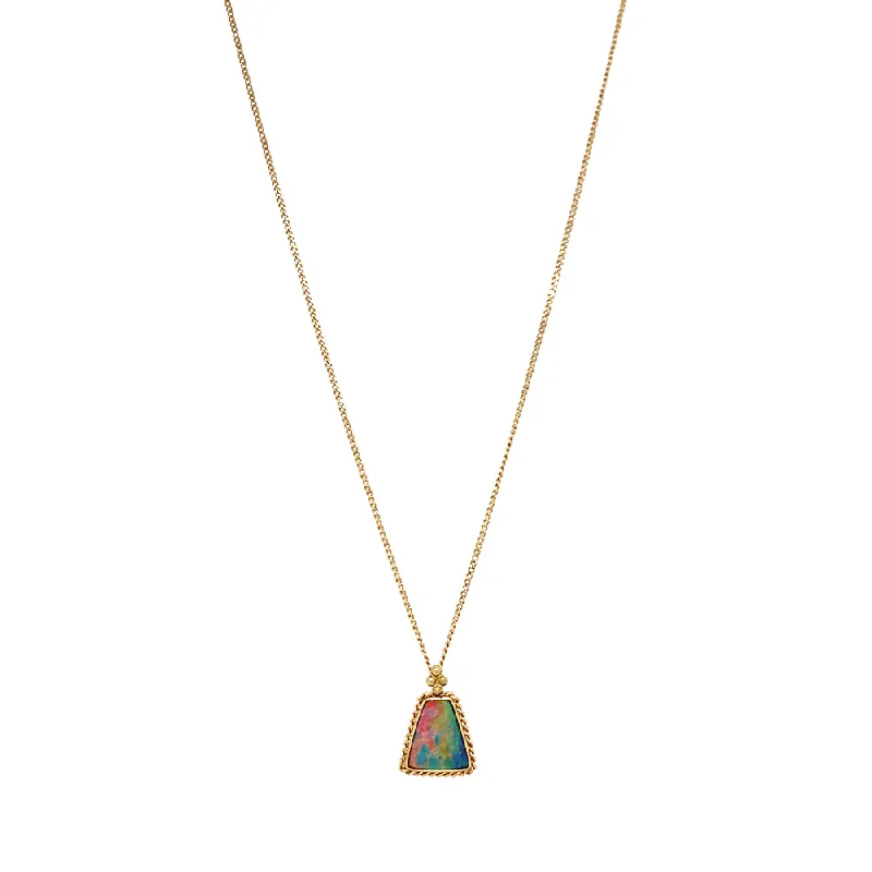 Hypoallergenic Stainless Steel Dog Tag Pendant Necklace for Active Men18K Yellow Gold Australian Opal Doublet Necklace - "Peacock Glow" Hypoallergenic Stainless Steel Dog Tag Pendant Necklace for Active Men18K Yellow Gold Australian Opal Doublet Necklace - "Peacock Glow"