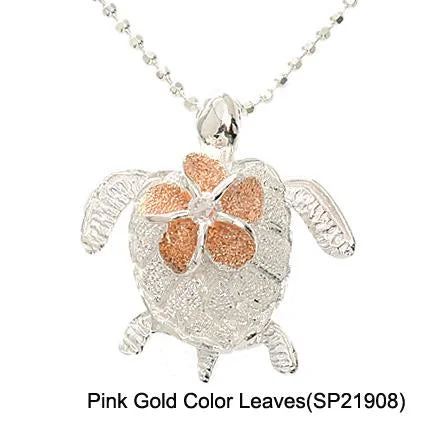 Magnetic - Closure Pendant Necklace with a Hidden Compartment for Secret KeepersSterling Silver Two Tone Pink Gold Plated 8mm Plumeria with CZ on Honu (Turtle) Sandblast Finish Pendant (Chain Sold Separately) Magnetic - Closure Pendant Necklace with a Hidden Compartment for Secret KeepersSterling Silver Two Tone Pink Gold Plated 8mm Plumeria with CZ on Honu (Turtle) Sandblast Finish Pendant (Chain Sold Separately)