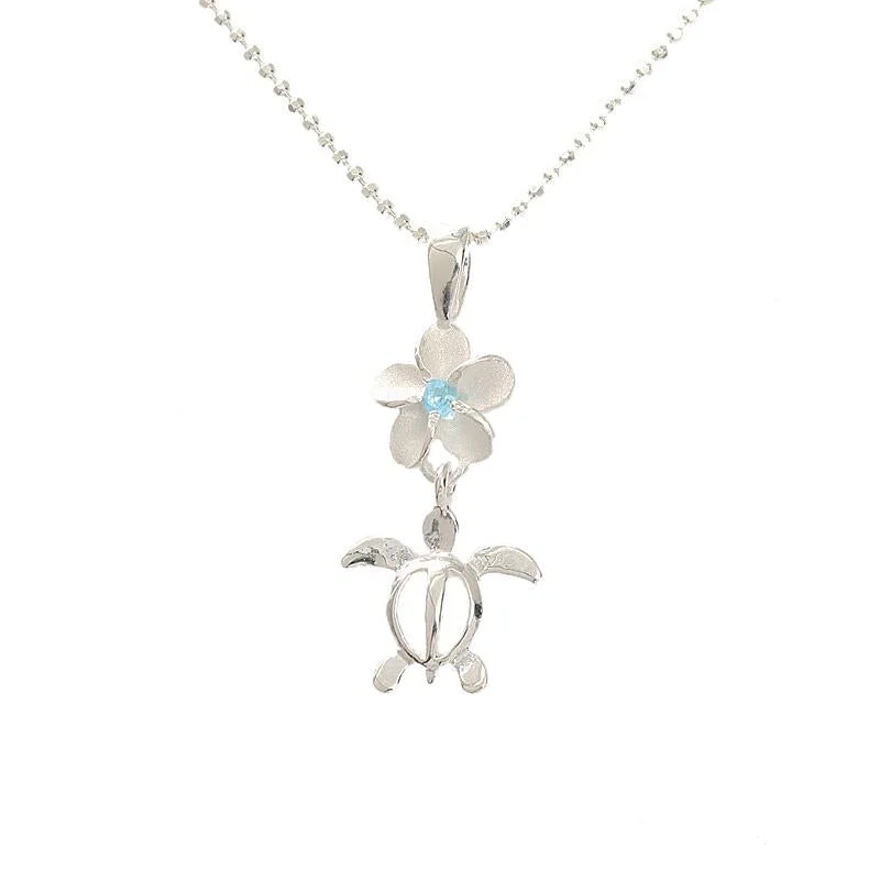 LED - Illuminated Moon Pendant Necklace for Nighttime EventsSterling Silver 8mm Plumeria with Blue CZ and Honu (Hawaiian Turtle) Pendant (Chain Sold Separately) LED - Illuminated Moon Pendant Necklace for Nighttime EventsSterling Silver 8mm Plumeria with Blue CZ and Honu (Hawaiian Turtle) Pendant (Chain Sold Separately)