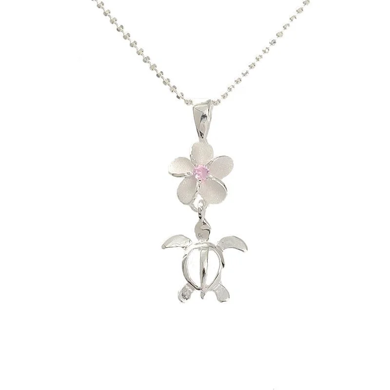 Custom - Engraved Initial Pendant Necklace in Sterling Silver for Mother's Day GiftSterling Silver 8mm Plumeria with Pink CZ and Honu (Hawaiian Turtle) Pendant (Chain Sold Separately) Custom - Engraved Initial Pendant Necklace in Sterling Silver for Mother's Day GiftSterling Silver 8mm Plumeria with Pink CZ and Honu (Hawaiian Turtle) Pendant (Chain Sold Separately)