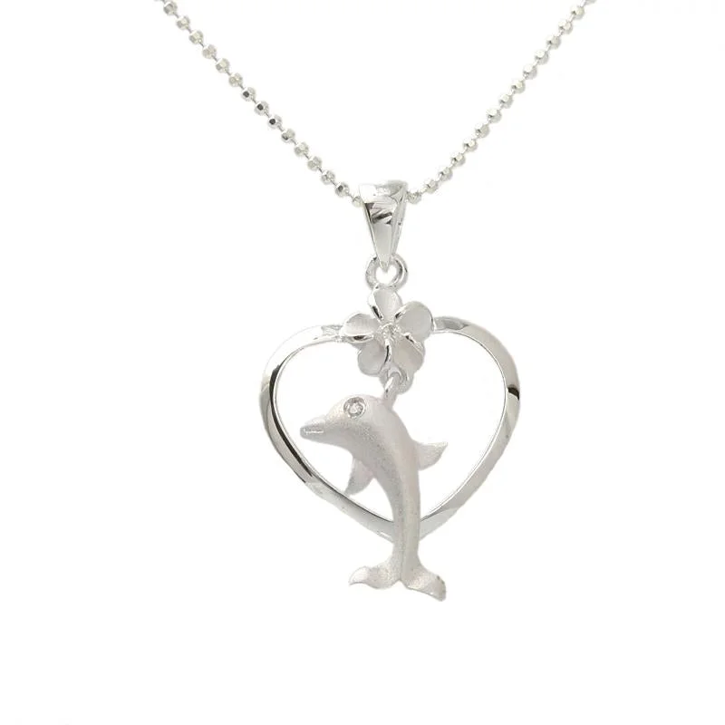 Double - Sided Pendant Necklace with a Photo Insert for Memory - KeepersSterling Silver 8mm Plumeria with CZ and Dolphin in Heart Pendant (Chain Sold Separately) Double - Sided Pendant Necklace with a Photo Insert for Memory - KeepersSterling Silver 8mm Plumeria with CZ and Dolphin in Heart Pendant (Chain Sold Separately)