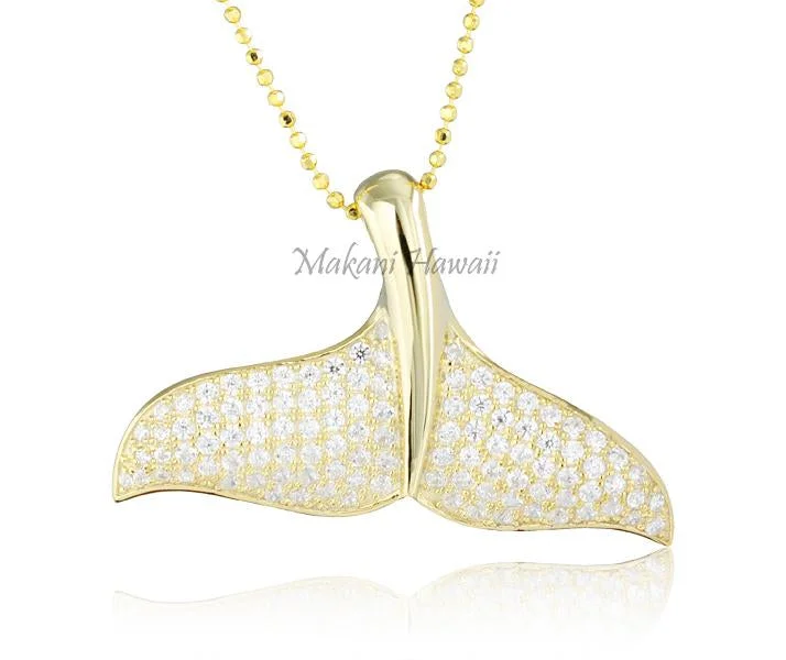 Custom - Engraved Initial Pendant Necklace in Sterling Silver for Mother's Day GiftSterling Silver Yellow Gold Plated Whale Tail Pave CZ Pendant (Chain Sold Separately) Custom - Engraved Initial Pendant Necklace in Sterling Silver for Mother's Day GiftSterling Silver Yellow Gold Plated Whale Tail Pave CZ Pendant (Chain Sold Separately)
