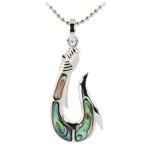 Statement - Making Large - Gemstone - Studded Geometric Pendant Necklace for Evening PartiesSterling Silver Fish Hook with Abalone Inlaid Pendant (Chain Sold Separately) Statement - Making Large - Gemstone - Studded Geometric Pendant Necklace for Evening PartiesSterling Silver Fish Hook with Abalone Inlaid Pendant (Chain Sold Separately)