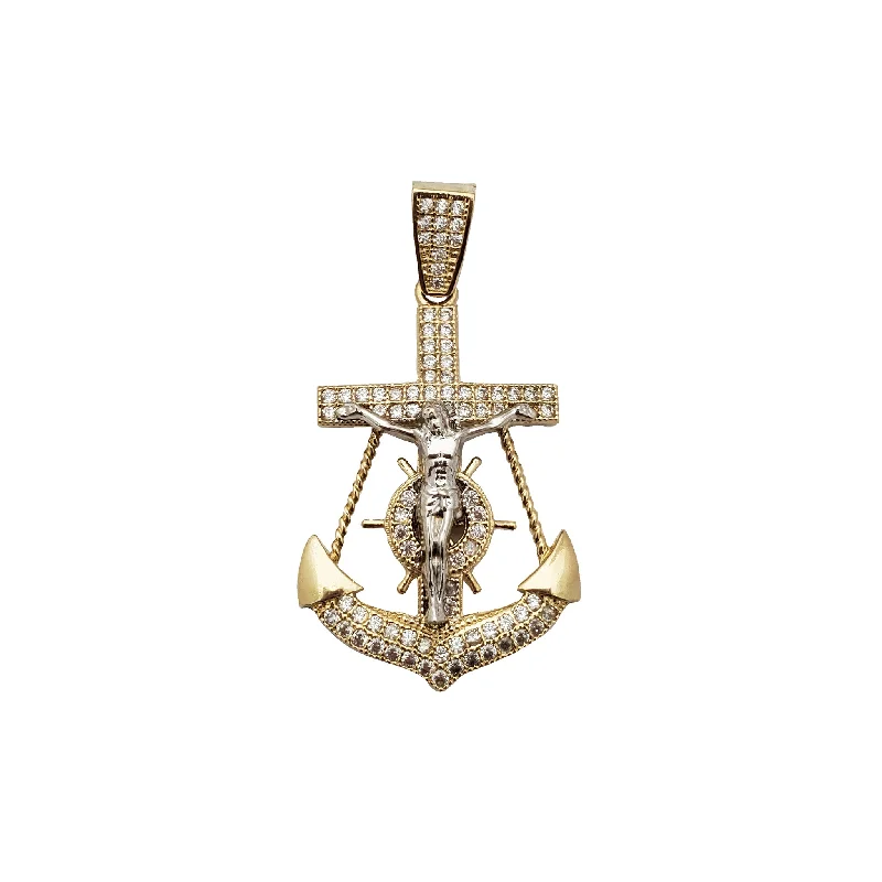 Iced-Out Anchor Crucifix Pendant (14K)