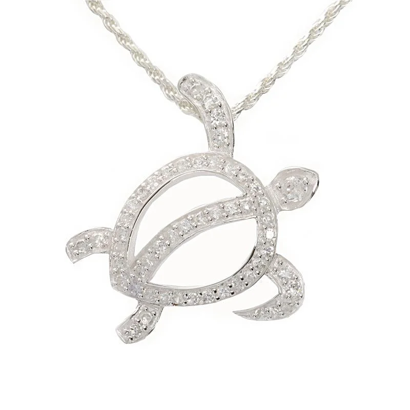 Statement - Making Large - Gemstone - Studded Geometric Pendant Necklace for Evening PartiesSterling Silver Right Side Honu (Hawaiian Turtle) with CZ Pendant (Chain Sold Separately) Statement - Making Large - Gemstone - Studded Geometric Pendant Necklace for Evening PartiesSterling Silver Right Side Honu (Hawaiian Turtle) with CZ Pendant (Chain Sold Separately)