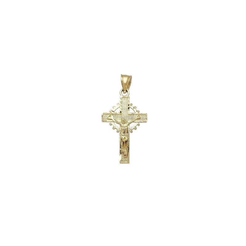 Diamond-Cut Gear Halo Cross Pendant (14K)
