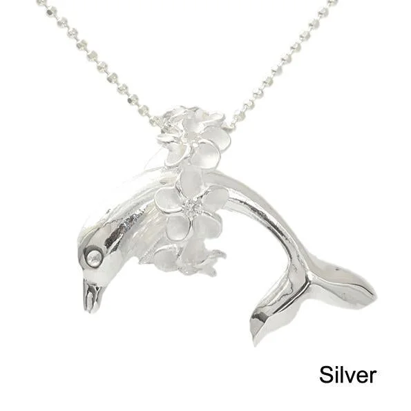 LED - Illuminated Moon Pendant Necklace for Nighttime EventsSterling Silver Dolphin with Plumeria Lei Pendant (S/M) (Chain Sold Separately) LED - Illuminated Moon Pendant Necklace for Nighttime EventsSterling Silver Dolphin with Plumeria Lei Pendant (S/M) (Chain Sold Separately)