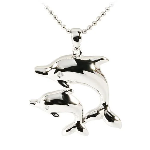 Statement - Making Large - Gemstone - Studded Geometric Pendant Necklace for Evening PartiesSterling Silver Rhodium Plated Double Diving Dolphins Pendant (Chain Sold Separately) Statement - Making Large - Gemstone - Studded Geometric Pendant Necklace for Evening PartiesSterling Silver Rhodium Plated Double Diving Dolphins Pendant (Chain Sold Separately)