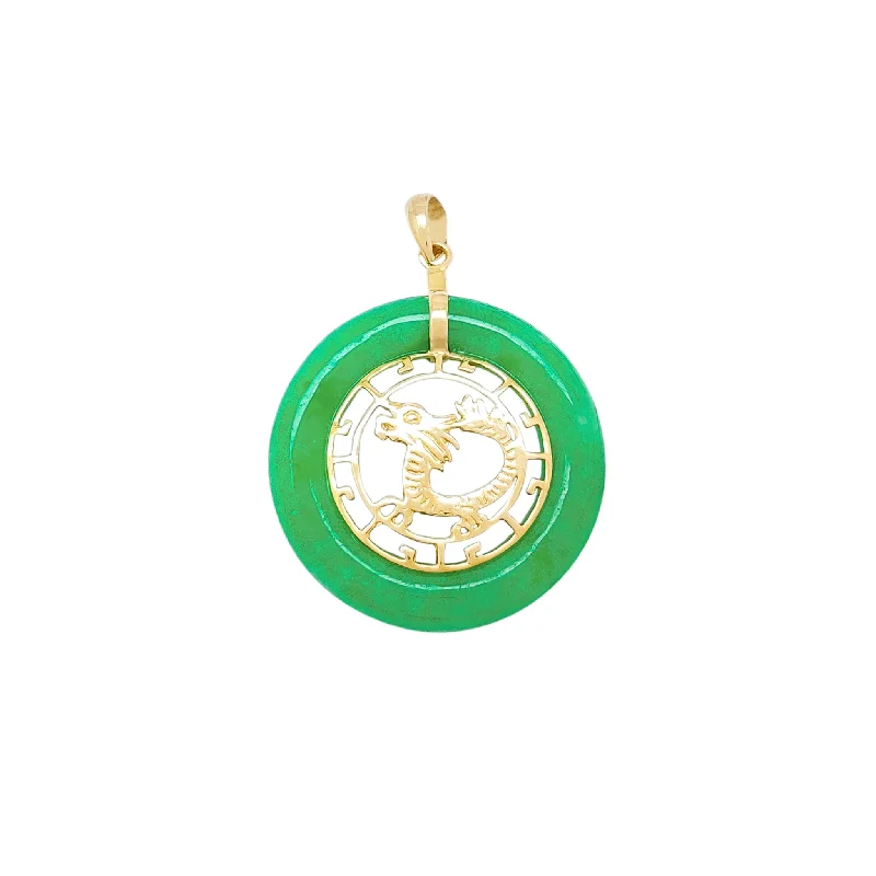 Dragon Round Jade Pendant (14K)