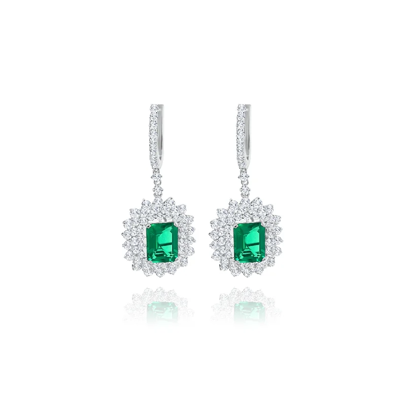Dainty Gold - Plated Angel Wing Pendant Necklace for Sensitive Skin OwnersBrilliant cut Diamonds & Emerald cut Emerald " Lumina"  Earrings