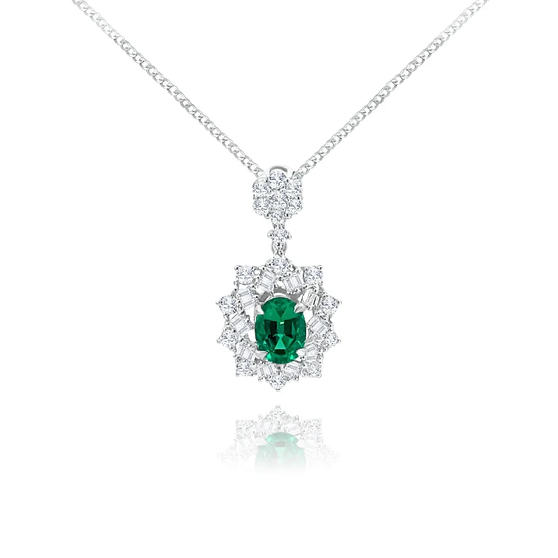 Tassel - Trimmed Amethyst Pendant Necklace for Festival - GoersBaguette cut & Brillia cut Diamonds with Oval cut Emerald "Emily" Pendant Tassel - Trimmed Amethyst Pendant Necklace for Festival - GoersBaguette cut & Brillia cut Diamonds with Oval cut Emerald "Emily" Pendant