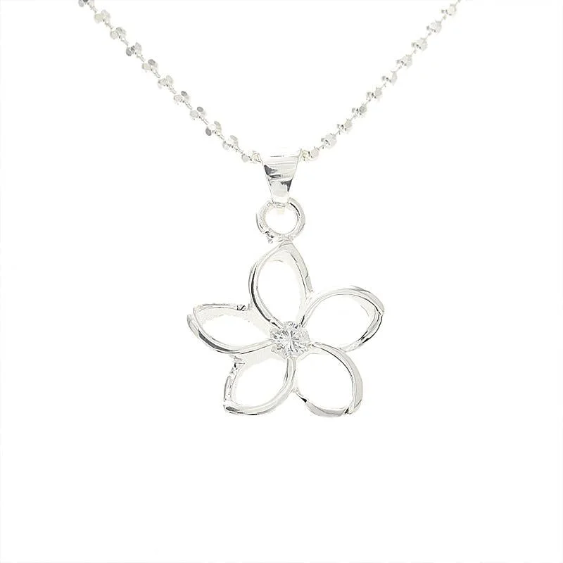 Dainty Gold - Plated Angel Wing Pendant Necklace for Sensitive Skin OwnersSterling Silver Floating Plumeria with CZ Pendant (M/L) (Chain Sold Separately)