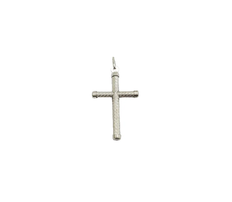 Florentine-Striped Tube Cross Pendant (14K)
