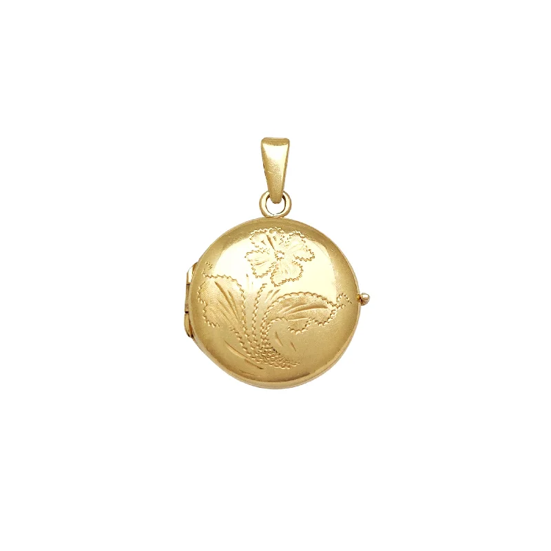 Floral Imprint Circle Locket Pendant (14K)