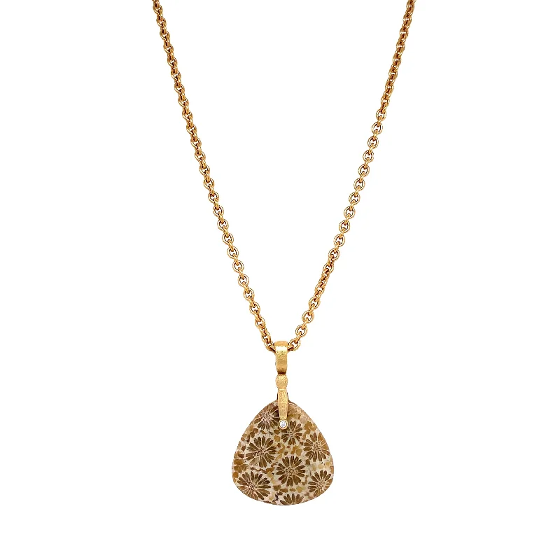 Braided Hemp Rope Necklace with a Seashell Pendant for Summer BeachgoersFossilized Coral & Yellow Gold Pendant - "Sticks & Stones" Braided Hemp Rope Necklace with a Seashell Pendant for Summer BeachgoersFossilized Coral & Yellow Gold Pendant - "Sticks & Stones"