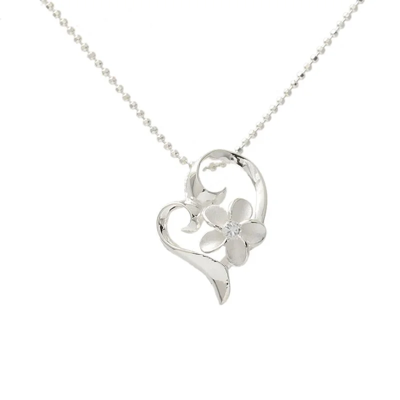 Heart - Shaped Garnet Pendant Necklace with a Pearl - Accented Chain for a Romantic Valentine's DaySterling Silver 8mm Plumeria with CZ in Heart Pendant (Chain Sold Separately)
