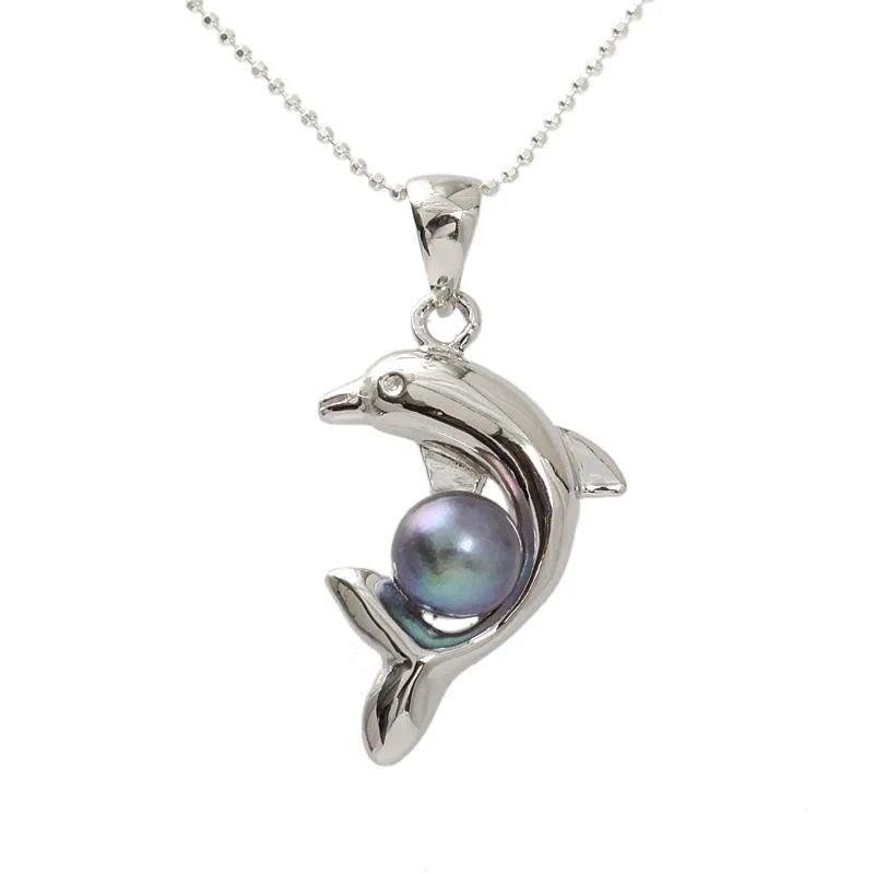 Heart - Shaped Garnet Pendant Necklace with a Pearl - Accented Chain for a Romantic Valentine's DaySterling Silver Dolphin with Grey Fresh Water Pearl Pendant (Chain Sold Separately)