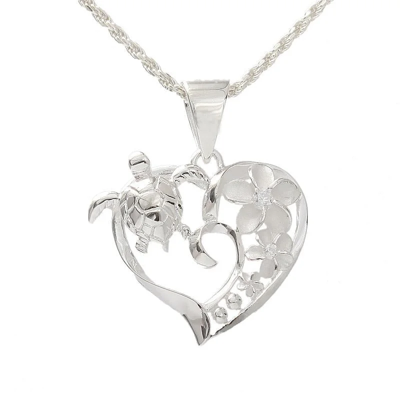 Statement - Making Large - Gemstone - Studded Geometric Pendant Necklace for Evening PartiesSterling Silver 3 Plumeria with CZ and Honu (Turtle) Heart Pendant (Chain Sold Separately) Statement - Making Large - Gemstone - Studded Geometric Pendant Necklace for Evening PartiesSterling Silver 3 Plumeria with CZ and Honu (Turtle) Heart Pendant (Chain Sold Separately)