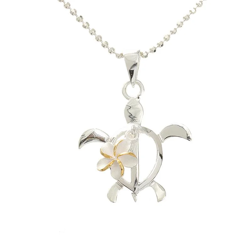 LED - Illuminated Moon Pendant Necklace for Nighttime EventsSterling Silver Two Tone Yellow Gold Plated Plumeria and Honu (Hawaiian Turtle) Pendant (Chain Sold Separately) LED - Illuminated Moon Pendant Necklace for Nighttime EventsSterling Silver Two Tone Yellow Gold Plated Plumeria and Honu (Hawaiian Turtle) Pendant (Chain Sold Separately)