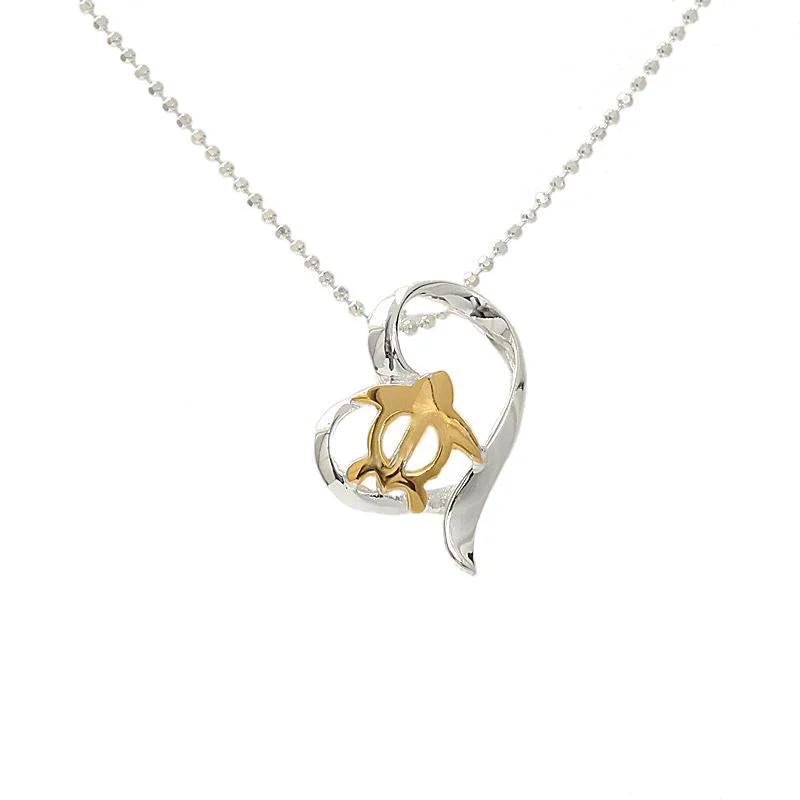Magnetic - Closure Pendant Necklace with a Hidden Compartment for Secret KeepersSterling Silver Two-Tone Yellow Gold Honu (Hawaiian Turtle) in Heart Pendant (Chain Sold Separately) Magnetic - Closure Pendant Necklace with a Hidden Compartment for Secret KeepersSterling Silver Two-Tone Yellow Gold Honu (Hawaiian Turtle) in Heart Pendant (Chain Sold Separately)
