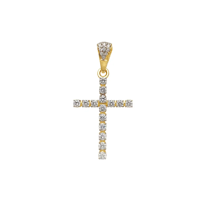 Single-Row CZ Cross Pendant (14K)