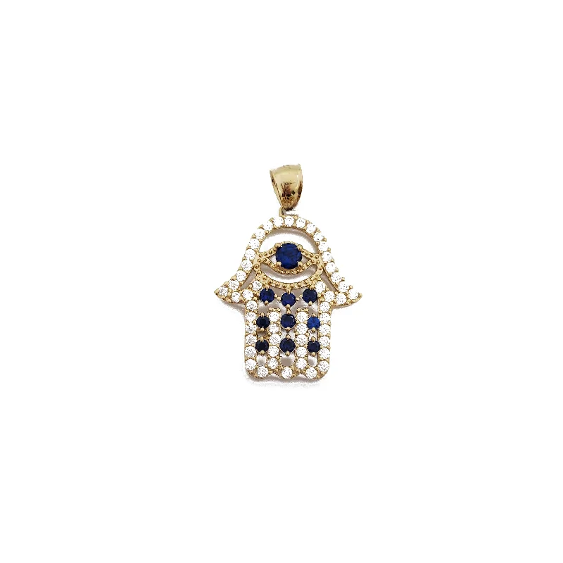 Handmade Leather - Wrapped Crystal Pendant for a Bohemian AestheticIced-Out Hamsa & Evil Eye Pendant (14K) Handmade Leather - Wrapped Crystal Pendant for a Bohemian AestheticIced-Out Hamsa & Evil Eye Pendant (14K)