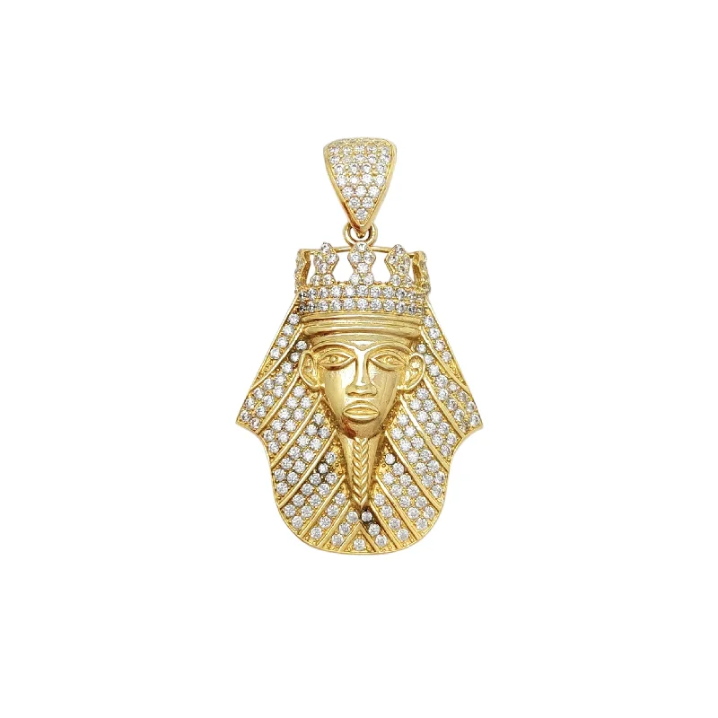 Iced-Out Crowned Pharaoh Pendant (14K)