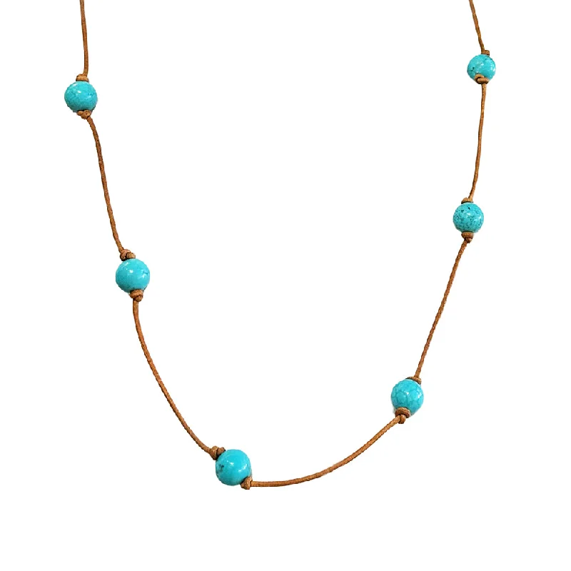 Adjustable - Length Turquoise - Inlaid Teardrop Pendant Necklace for TravelersTurquoise Bead & Leather Necklace - "Lasso"