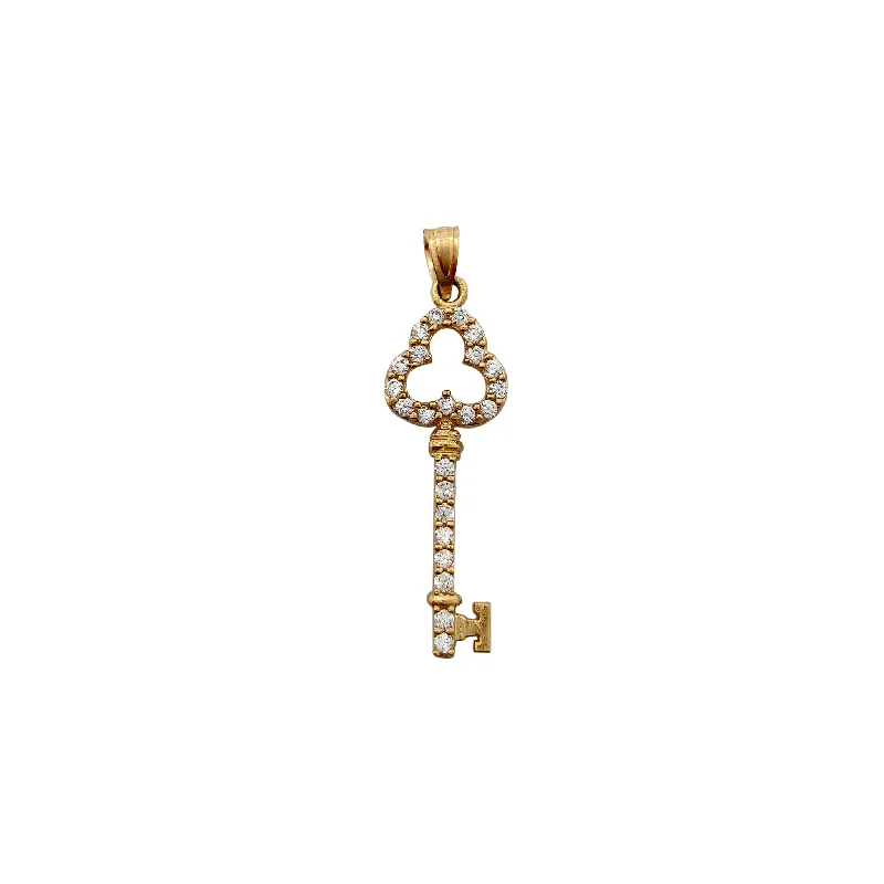 Three-Leaf Clover Skeleton Key Pendant (14K)