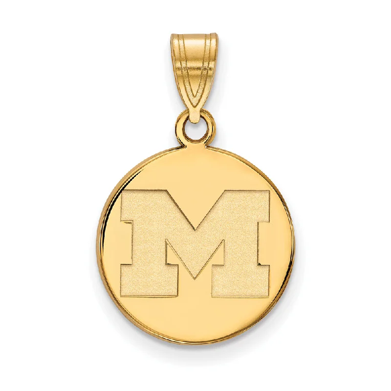 14k Gold Plated Silver U. of Michigan Medium Initial M Disc Pendant