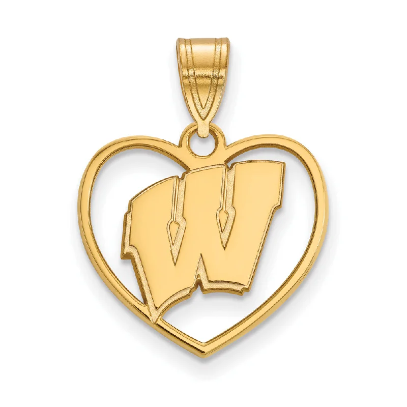 Double - Heart Pendant with Interlocking Design for Couples14k Gold Plated Silver U. of Wisconsin Initial W Heart Pendant Double - Heart Pendant with Interlocking Design for Couples14k Gold Plated Silver U. of Wisconsin Initial W Heart Pendant