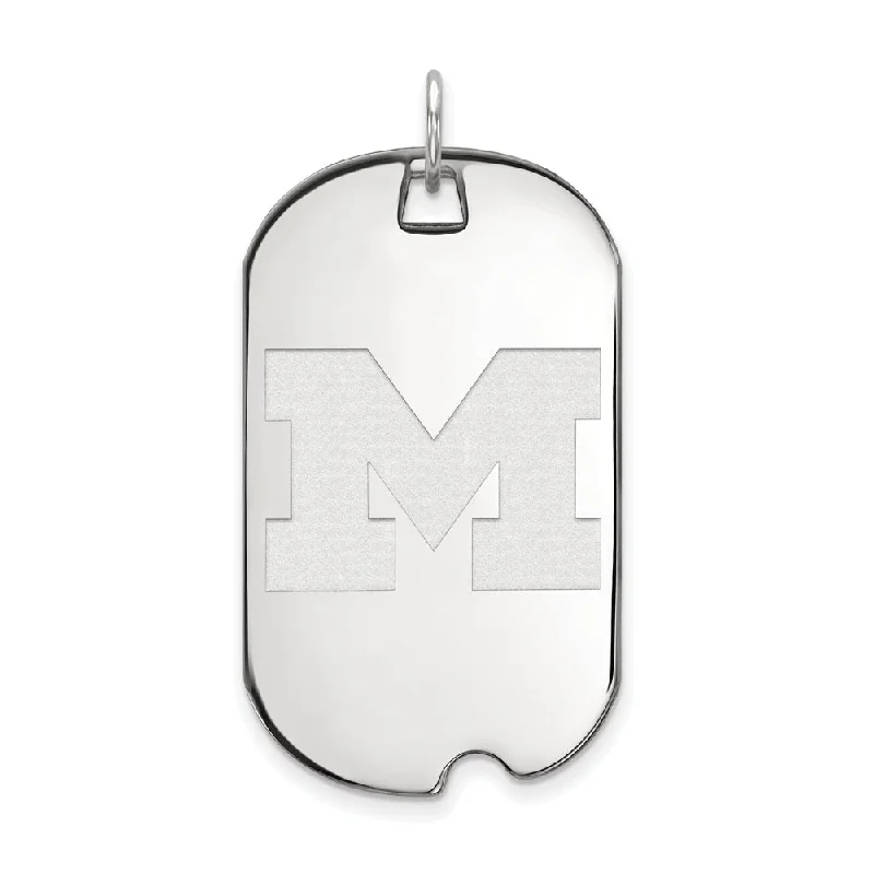 14k White Gold U. of Michigan Large Initial M Dog Tag Pendant