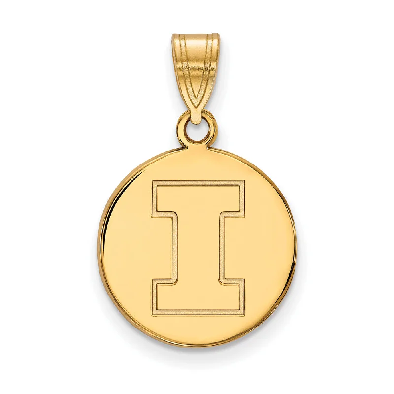 14k Yellow Gold U. of Illinois Medium Initial I Disc Pendant