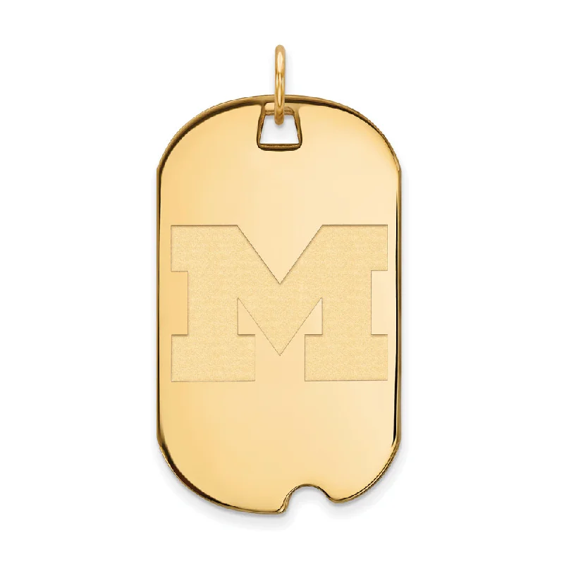 14k Yellow Gold U. of Michigan Large Initial M Dog Tag Pendant